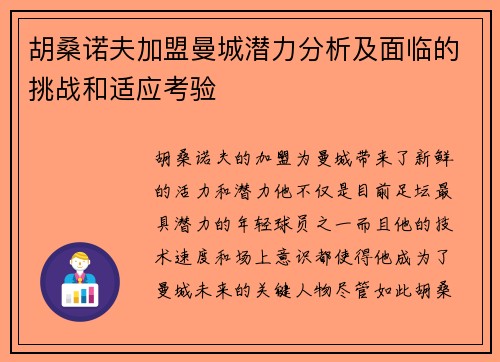 胡桑诺夫加盟曼城潜力分析及面临的挑战和适应考验