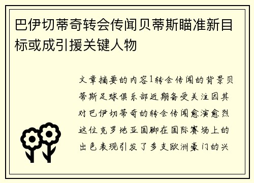 巴伊切蒂奇转会传闻贝蒂斯瞄准新目标或成引援关键人物