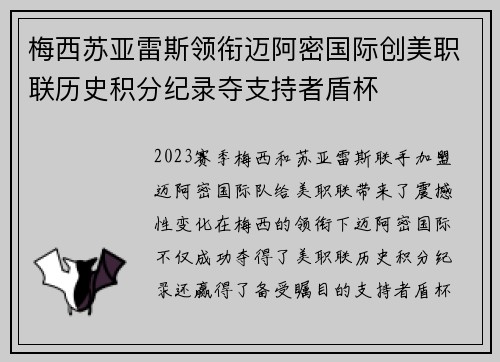 梅西苏亚雷斯领衔迈阿密国际创美职联历史积分纪录夺支持者盾杯 梅西苏亚雷斯领衔迈阿密国际创美职联历史积分纪录夺支持者盾杯
